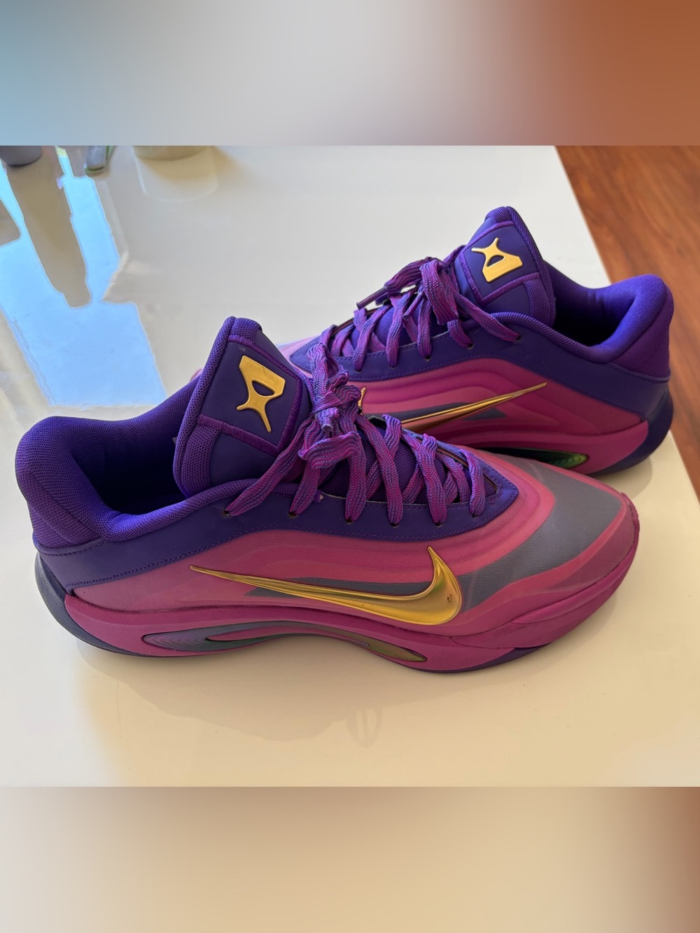 Nike Purple and Pink Low-Top Sneakers with Gold Swoosh